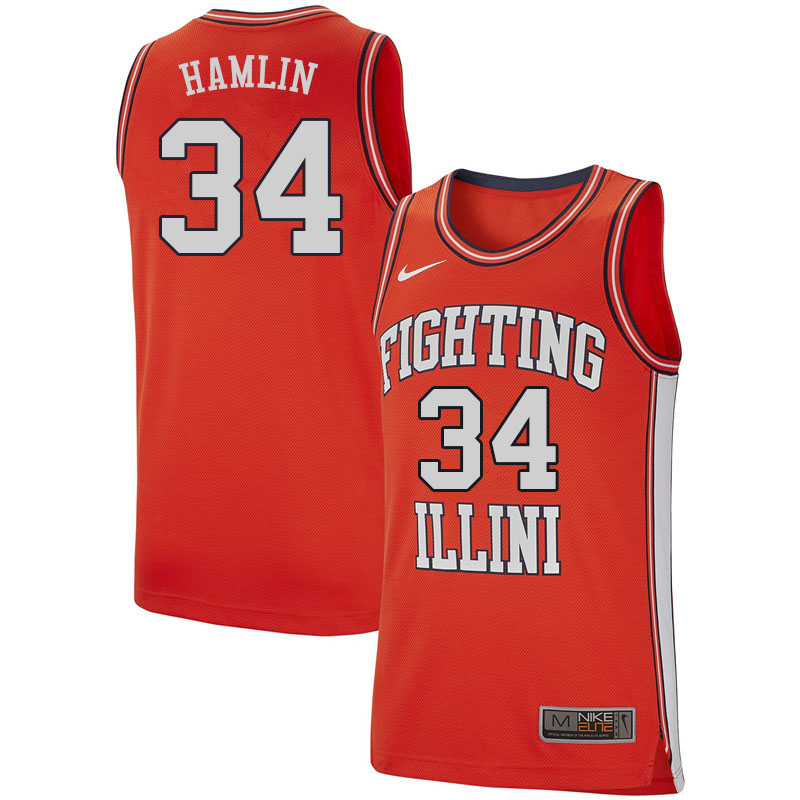 Men #34 Jermaine Hamlin Illinois Fighting Illini College Basketball Jerseys Sale-Retro